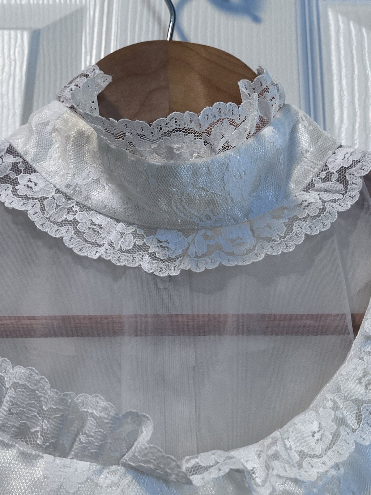 Vintage Bridal Gown High Neck Lace And Sheer Bishop Sleeve