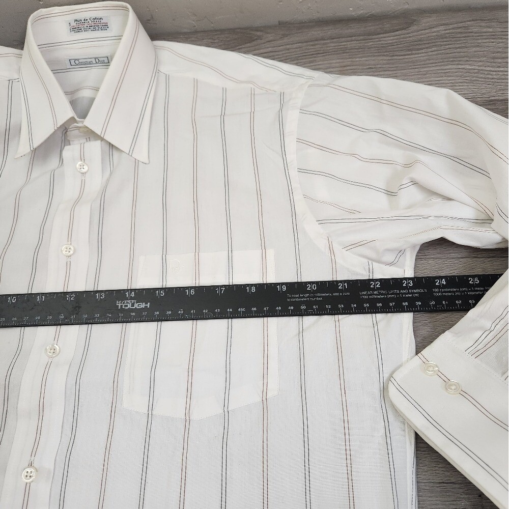 Vintage Christian Dior Plus Dress Shirt White Striped Mens Size 16 (L) Deadstock