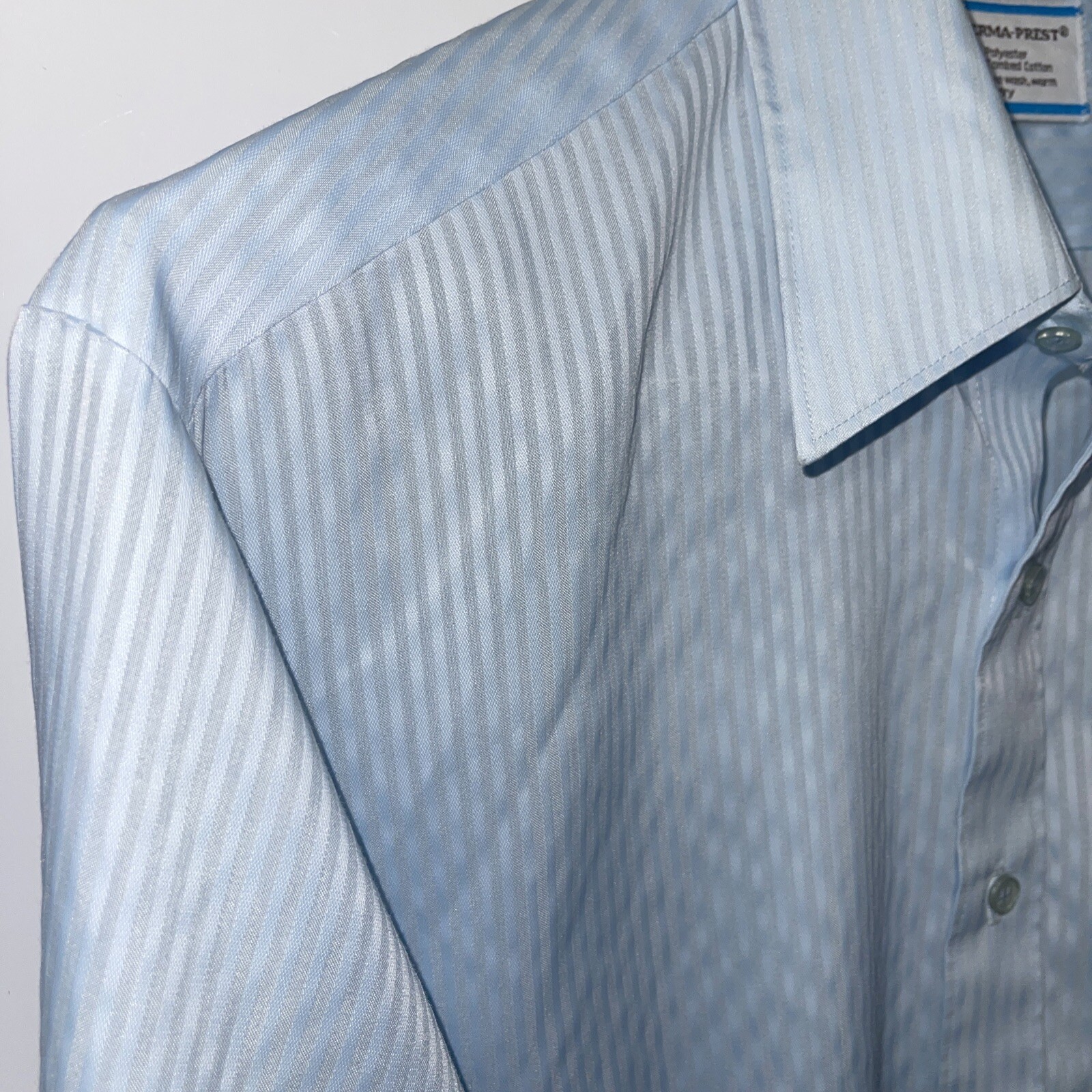 Sears Perma Prest Men’s Shirt 16 32-33 Button Up Light Blue Retro Vintage