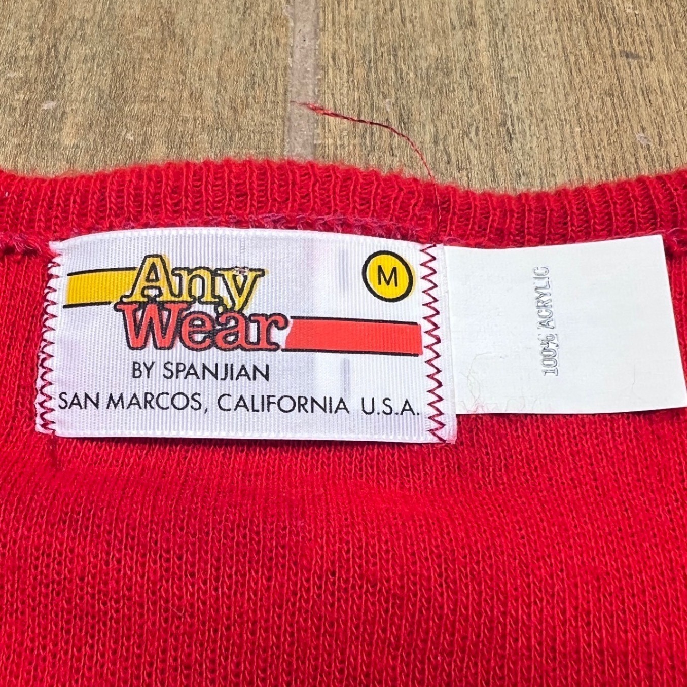 Vintage Any Wear Spanjian Indiana V-Neck Sweater Red Acrylic Knit Womens Medium