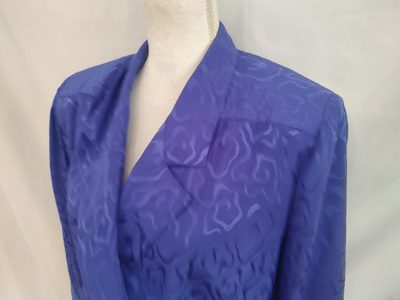 80’s Vintage Argenti Top Blouse Purple Satin Jacquard Jacket Style 3/4 Sleeve 12