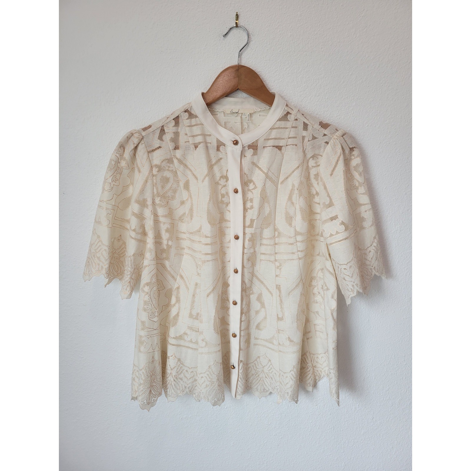 Floreat Anthropologie Lace Blouse Ivory Romantic Cottagecore Bohemian US 8