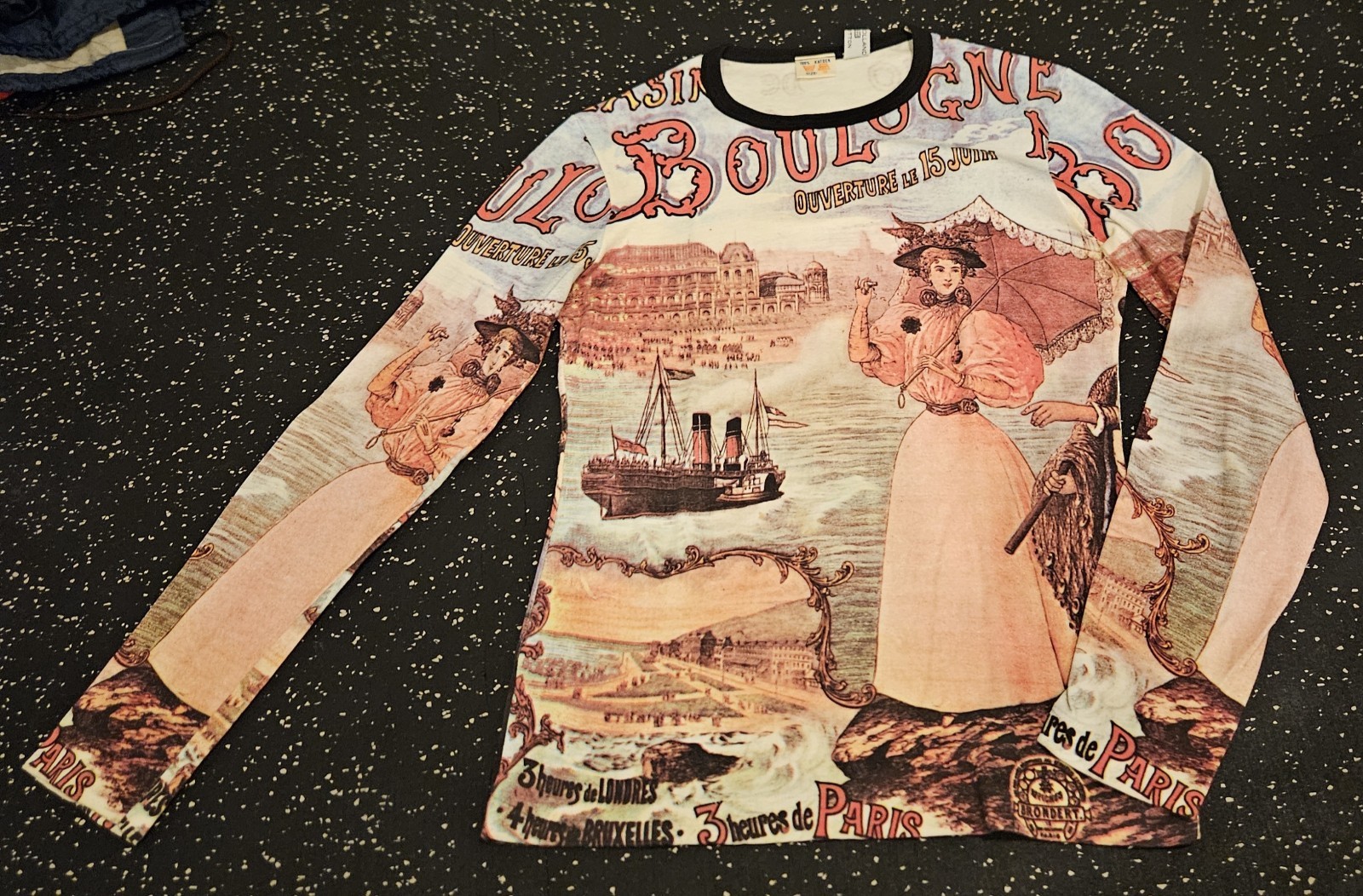Vintage 70s 80s art nouveau Affiches Brondert paris all over print top size M