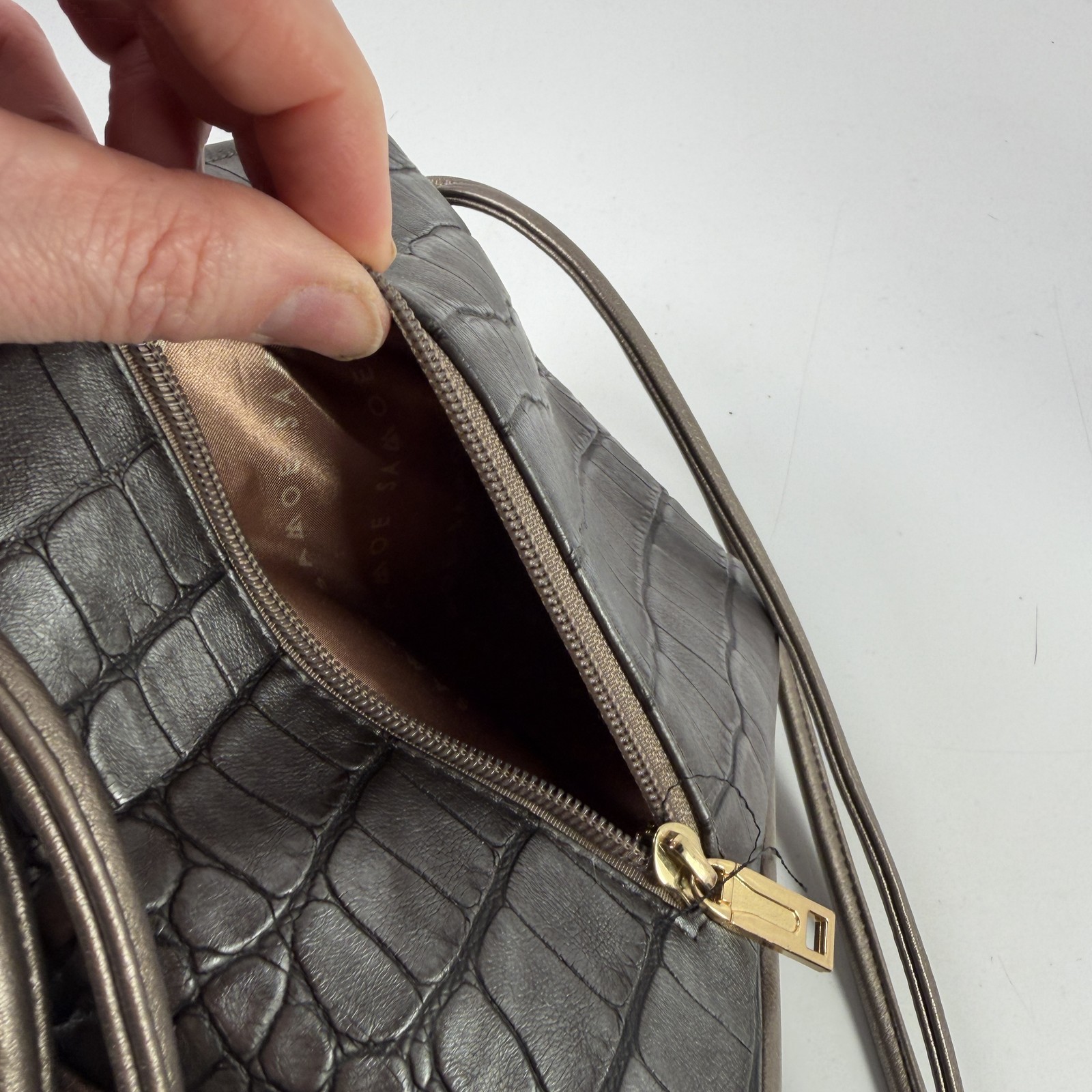 SAMOE Vintage Crocodile Embossed Crossbody Bag Dark Gray Bronze Metallic