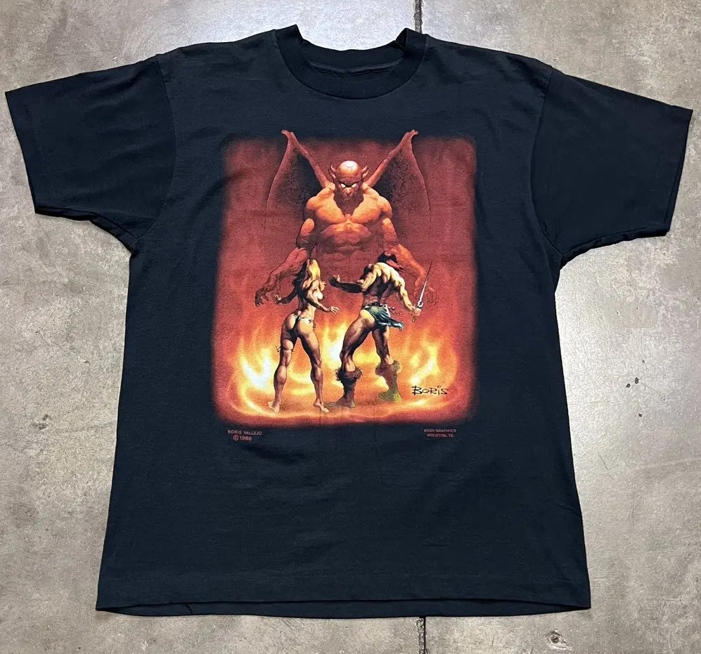 Vintage 80s Boris Vallejo Demon Devil Graphic T-shirt FREE SHIPPING
