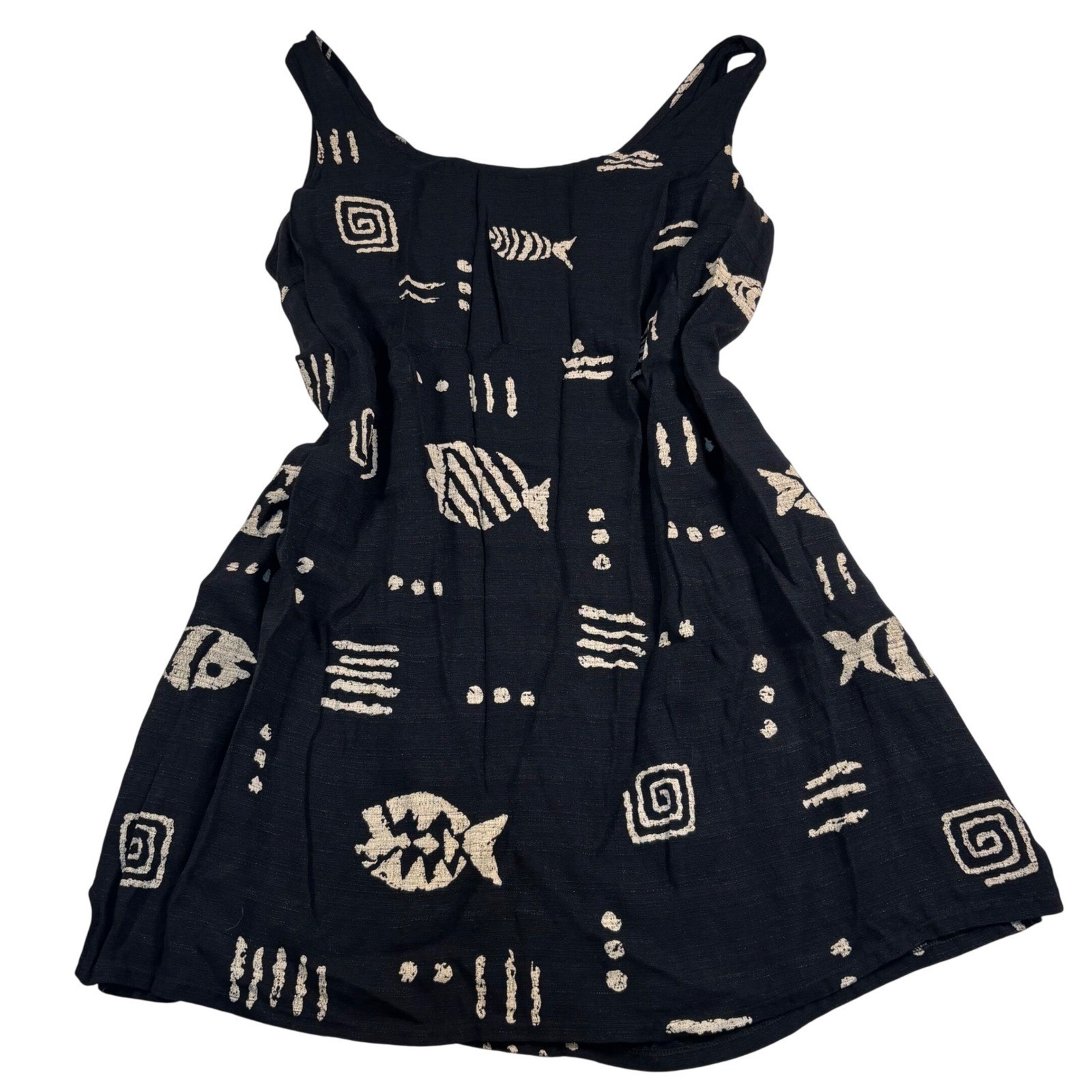vintage 90s m.mac black & cream boho dress abstract fish beach indie artsy goth