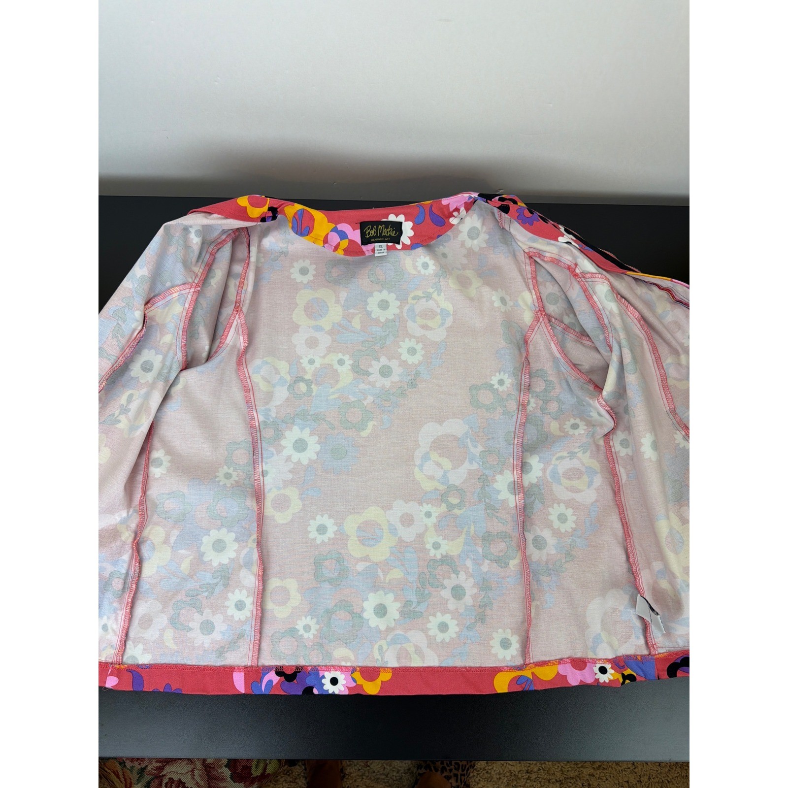 Bob Mackie Floral Full Zip Jacket Blazer XL 3/4 Sleeves Wearable Art Lightweight