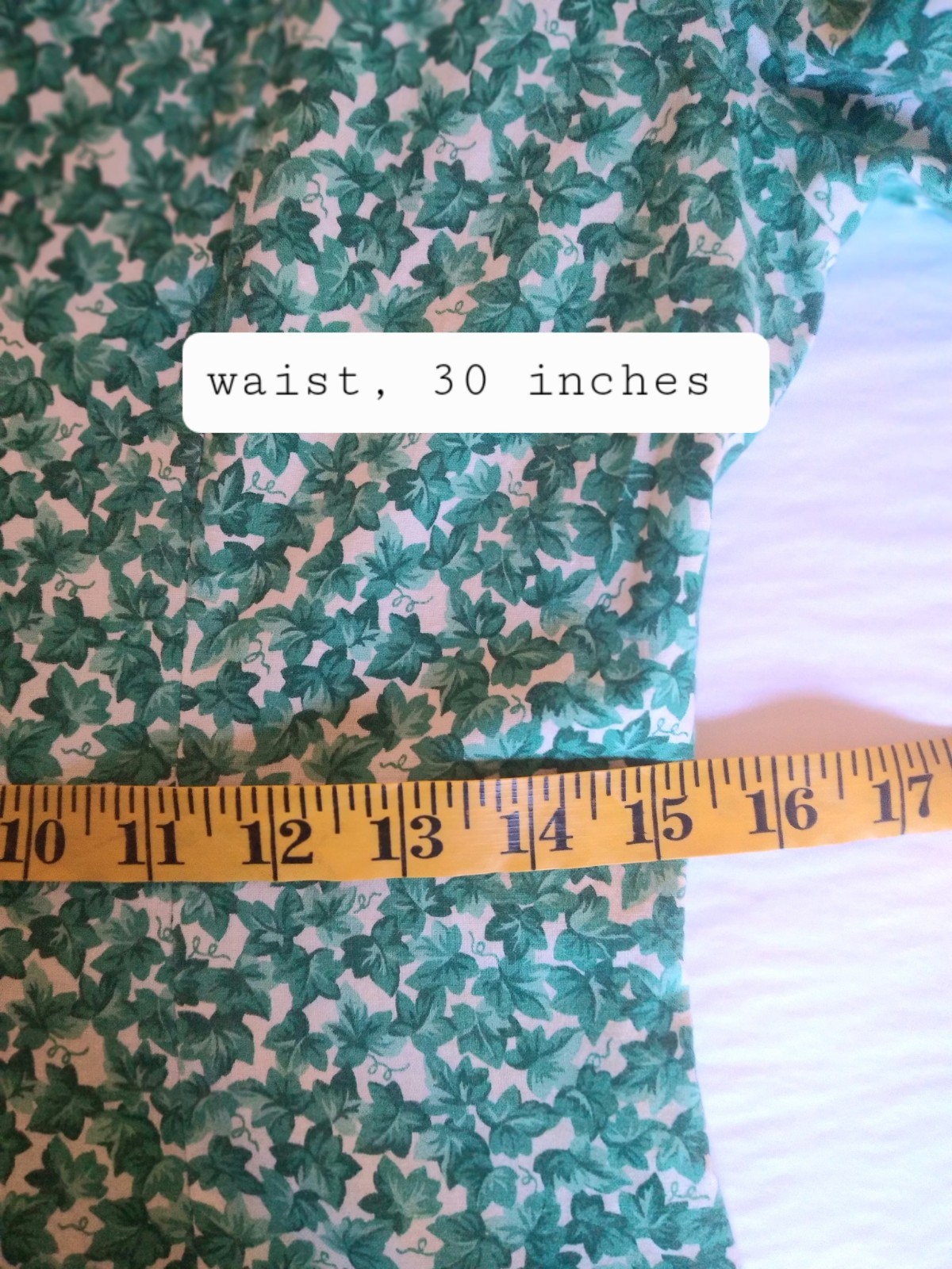 Vintage 30s 40s Green Leaf Cotton Dress Puff Sleeves Long Skirt M S New Unworn