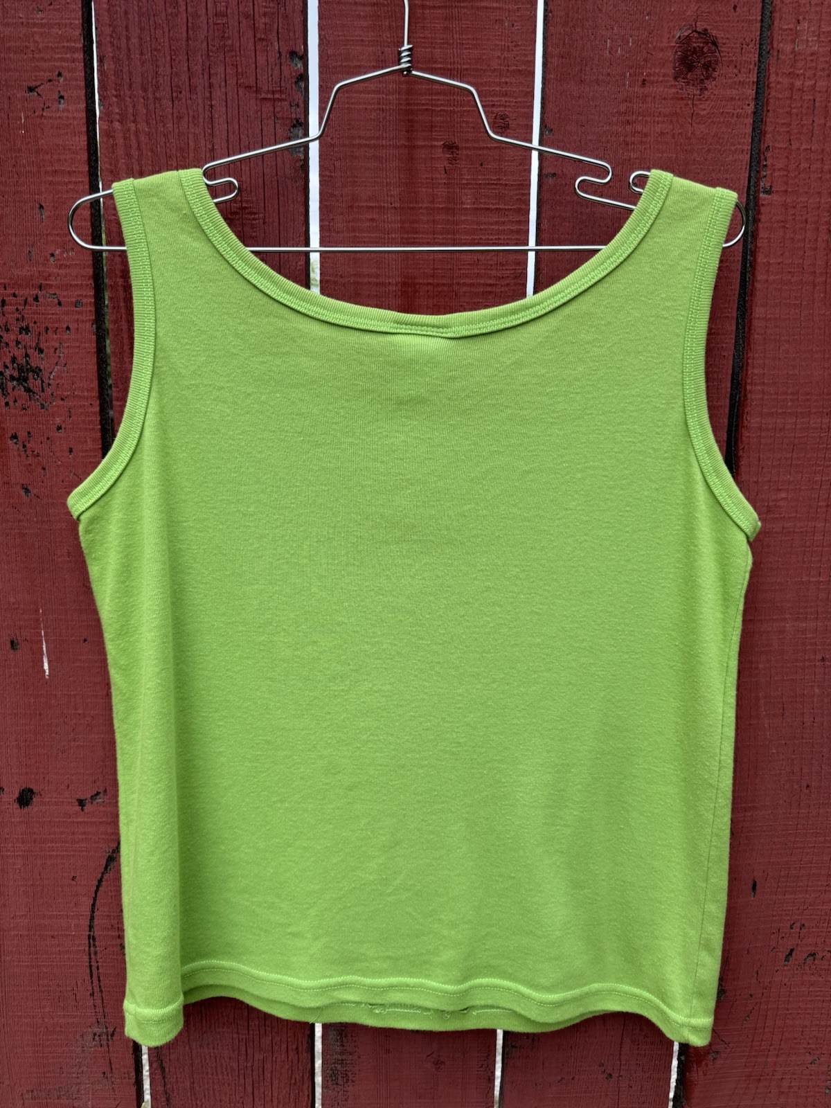 Vintage 80s 90s Ginnis Girl Lime Green Tank Top Soft Summer Spring Large Beach