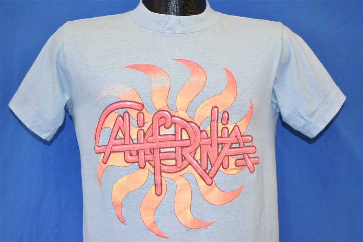 vintage 70s CALIFORNIA SUN TWISTED BUBBLE LETTERS HOT PINK NEON ORANGE t-shirt S