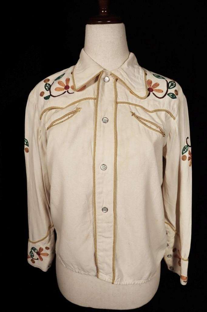 Vintage 1940’s Embroidered Rayon Gabardine Western Blouse Size Small