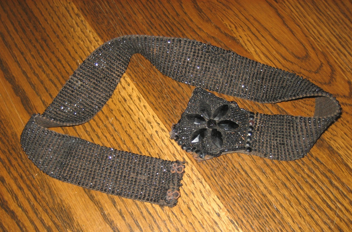 Antique Victorian Jet Black Beaded Belt 23 by 1.5 inches