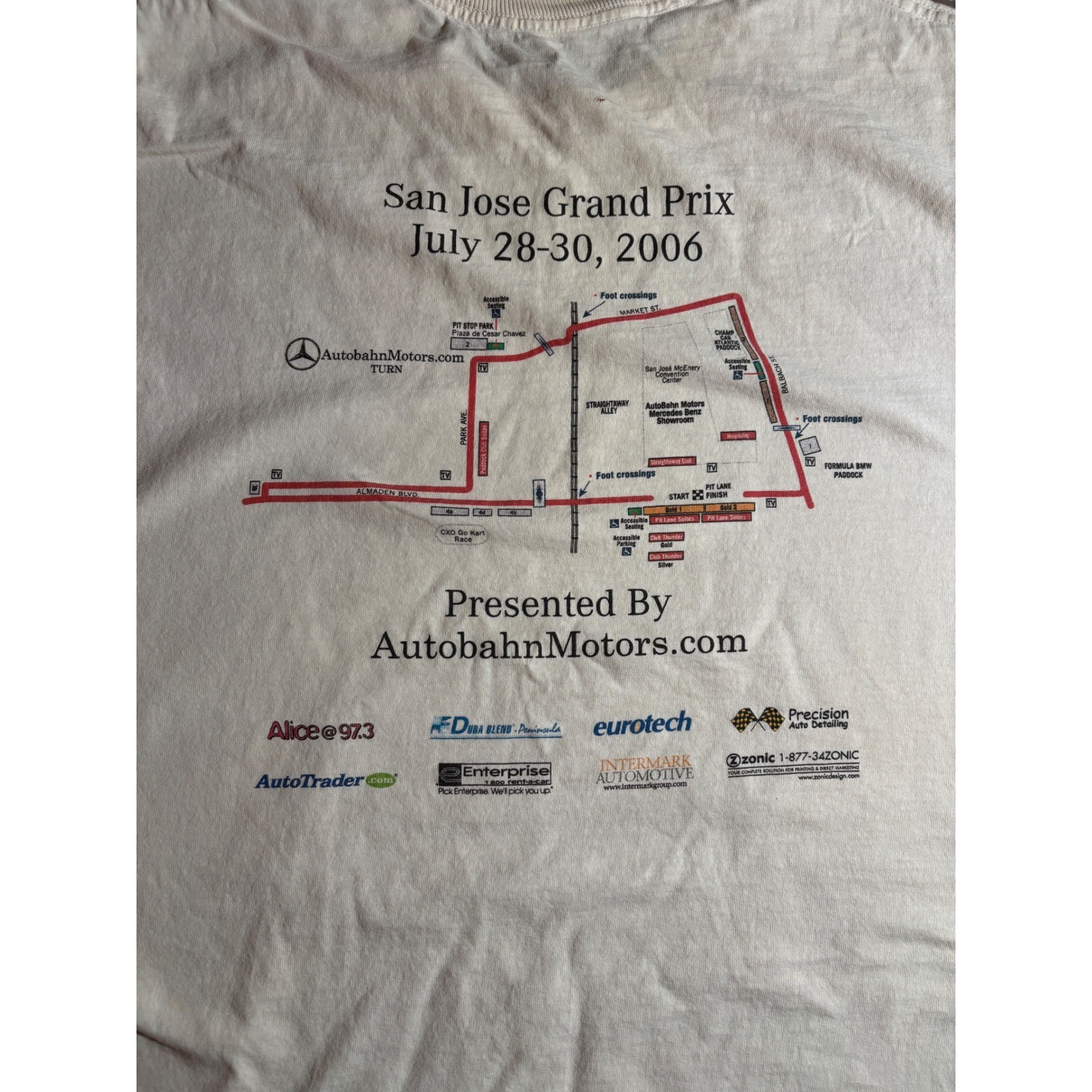 Vintage 2006 San Jose Grand Prix T-Shirt Mercedes Autobahn Motors Distressed L