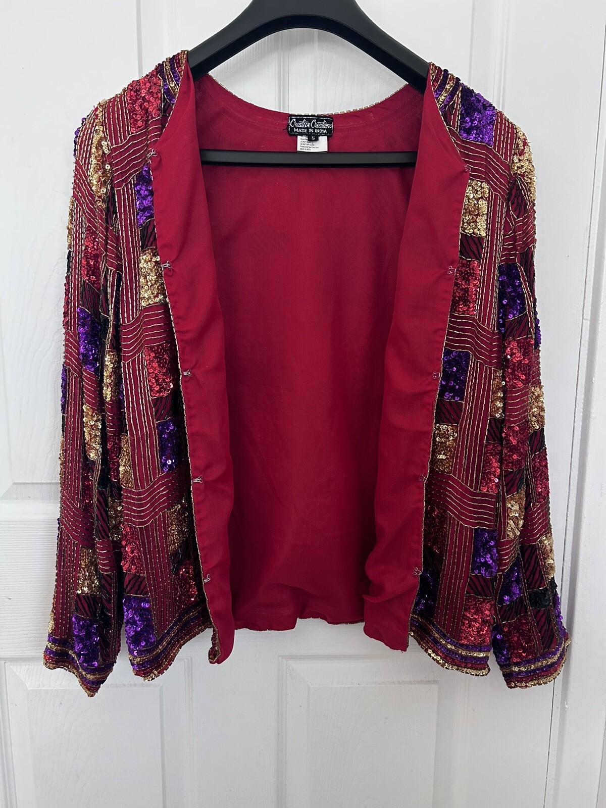 VTG Creative Creations Women’s SZ S, Multicolor Sequined Silk Jacket, Glam Rock