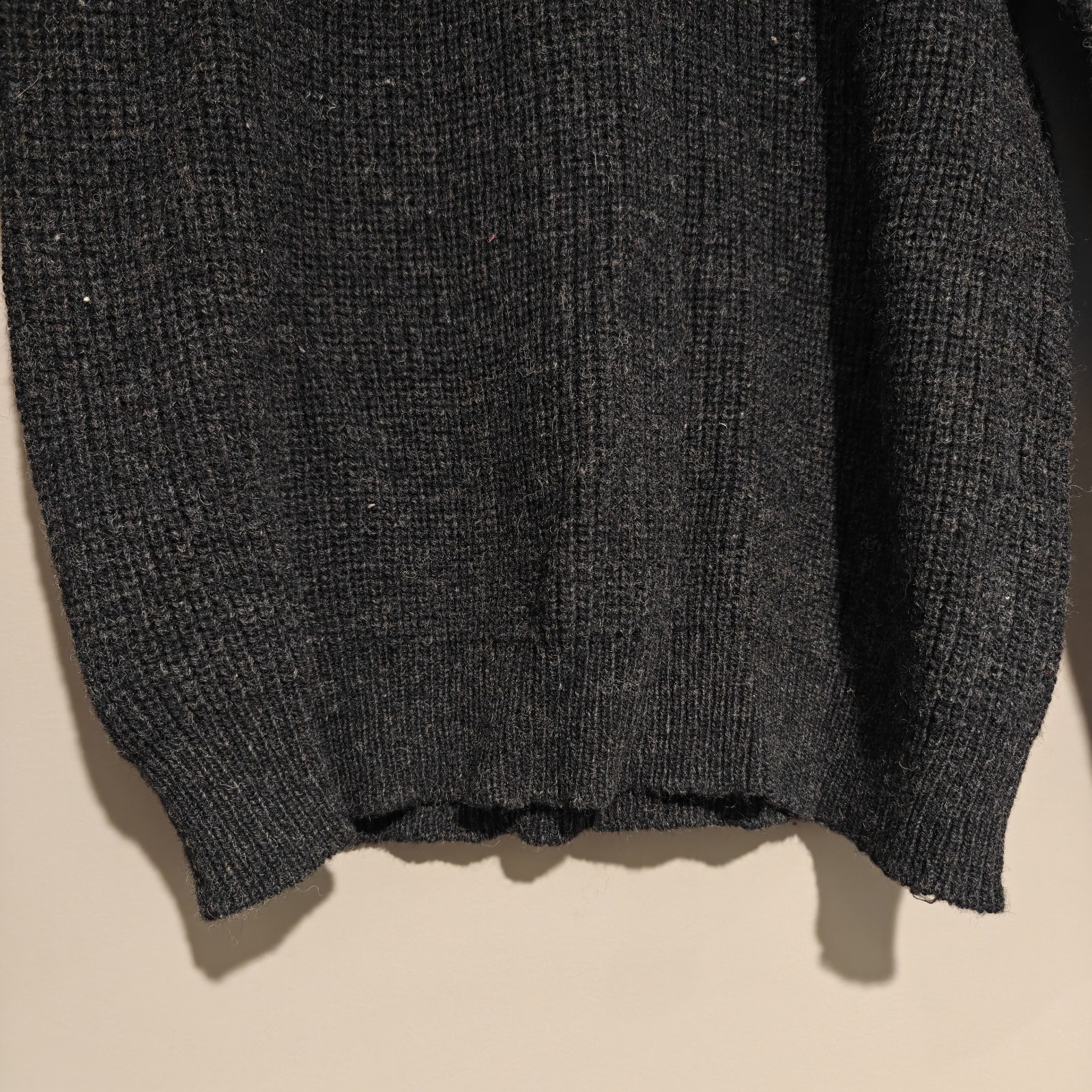 LINCOLN Mens Vintage 100% Wool Knit Jumper Charcoal Grey Size L Chunky Sweater