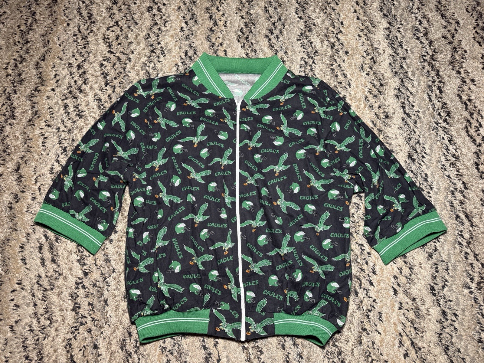 Vtg 80s Philadelphia Eagles Kelly Green Light Track Jacket Handmade Zip Up Med