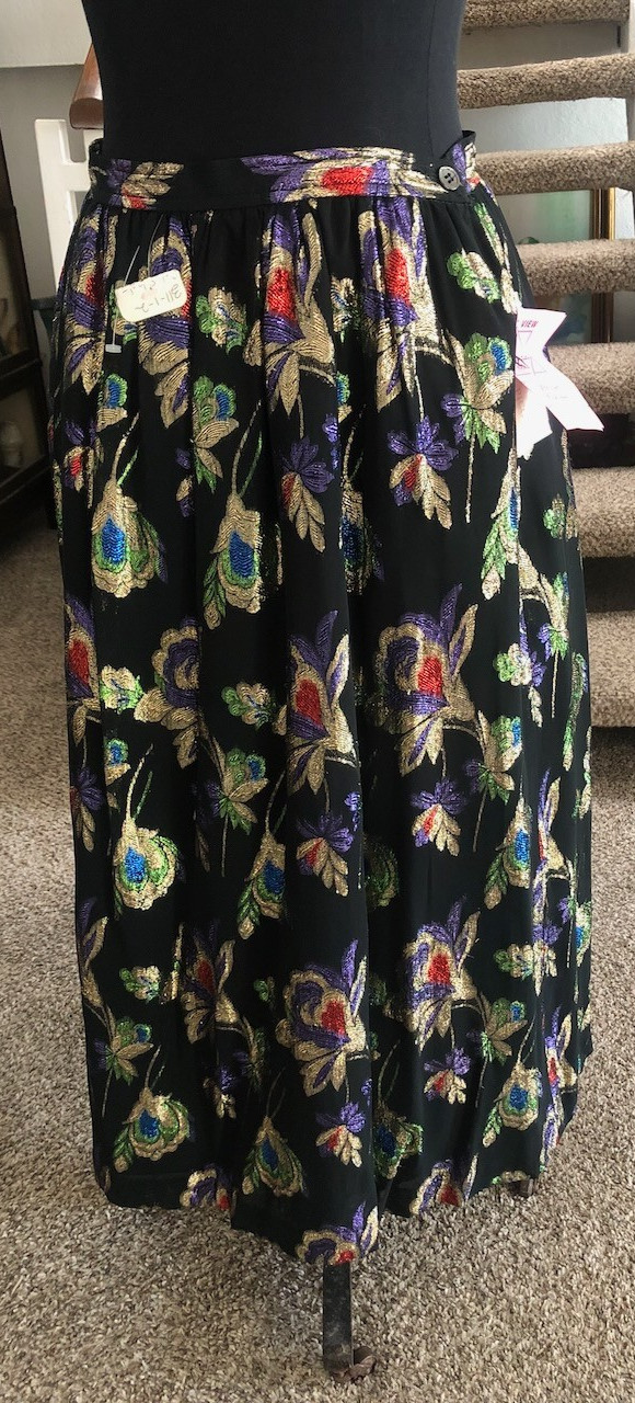 1960s Evan-Picone Black Maxi Peacock Metallic Skirt Elegant Eveningwear 12 NWT