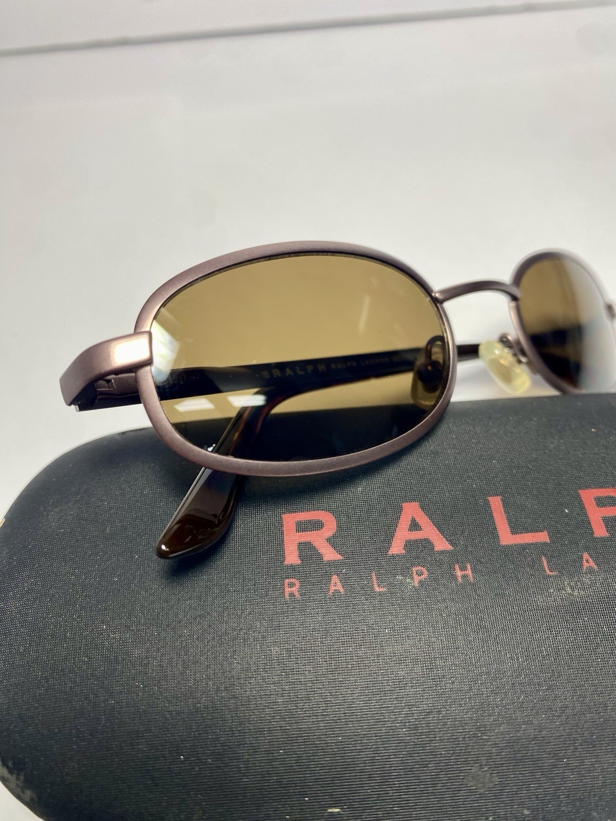 Vintage RALPH LAUREN Sunglasses Oval Metal Brown 948/S 9CX 49-21 90s Y2K Case
