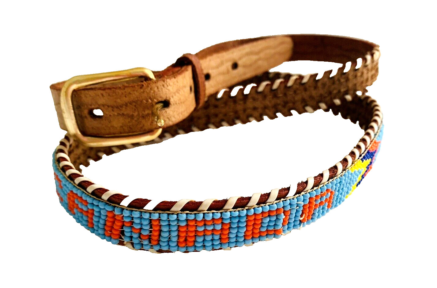 Vintage Unisex Waist 36″ to 40″ Leather Beaded Canada Western Belt Med-L ? Read