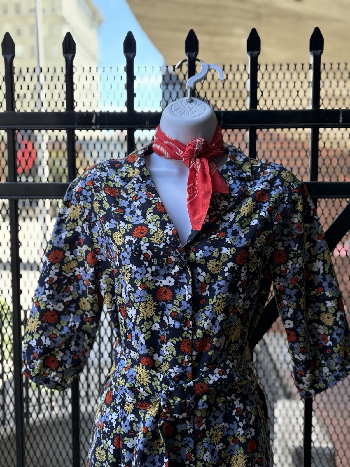 Vintage Volup Plus Handmade 1960s Floral Shirtdress with Matching Fabric Belt!
