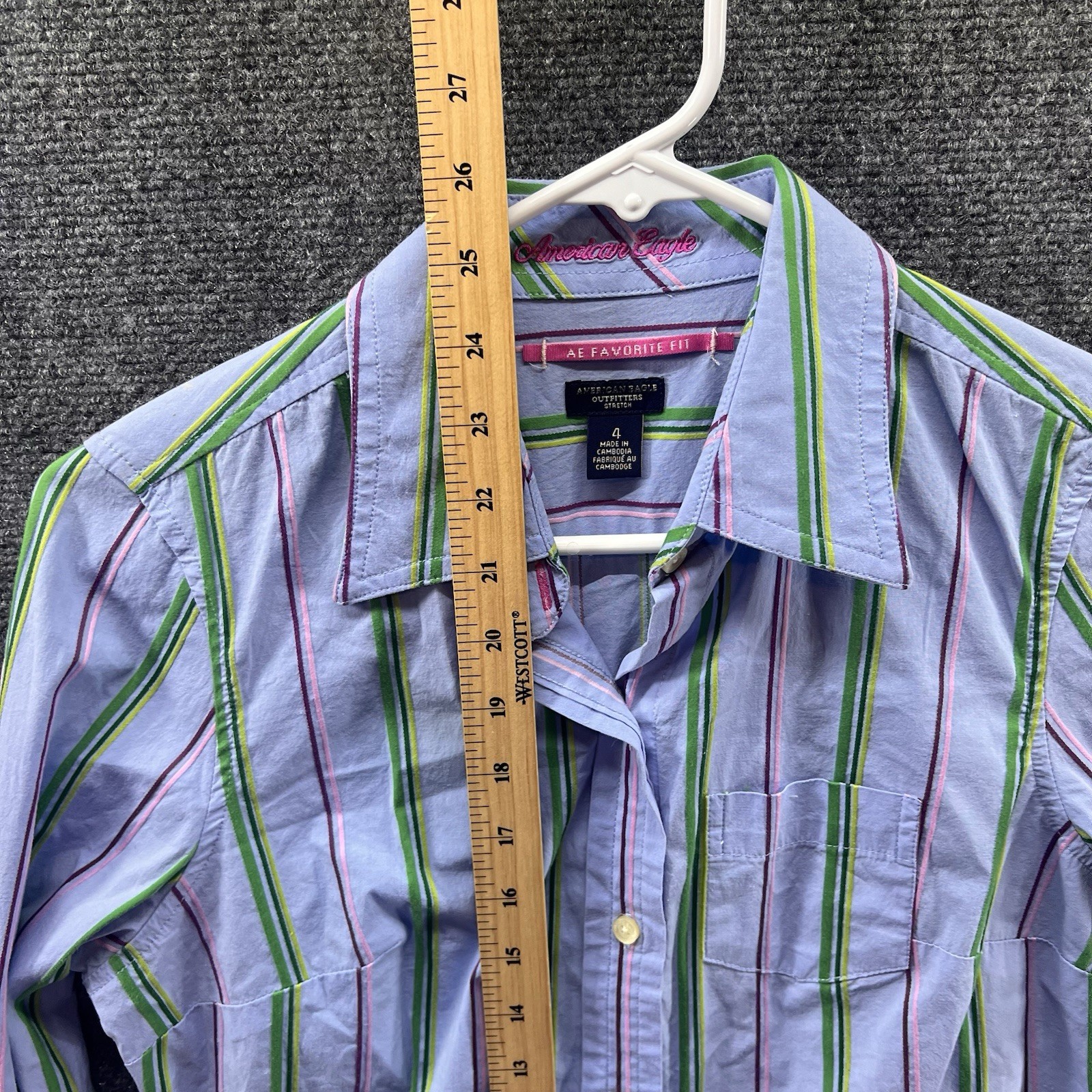 American Eagle Outfitters Button Up Shirt 4 Blue Stripe AE Favorite Fit Y2K Vtg