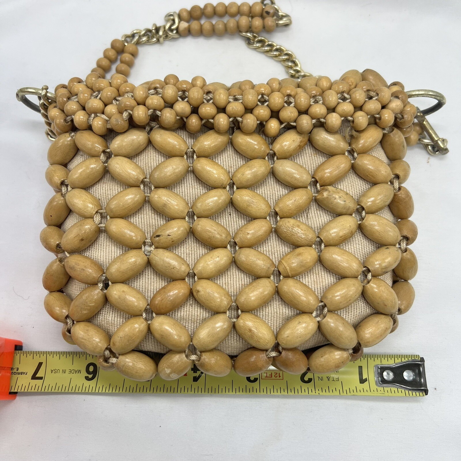 It’s In The Bag Vintage Ritter Wooden Beads Beaded Handbag Purse With Chain