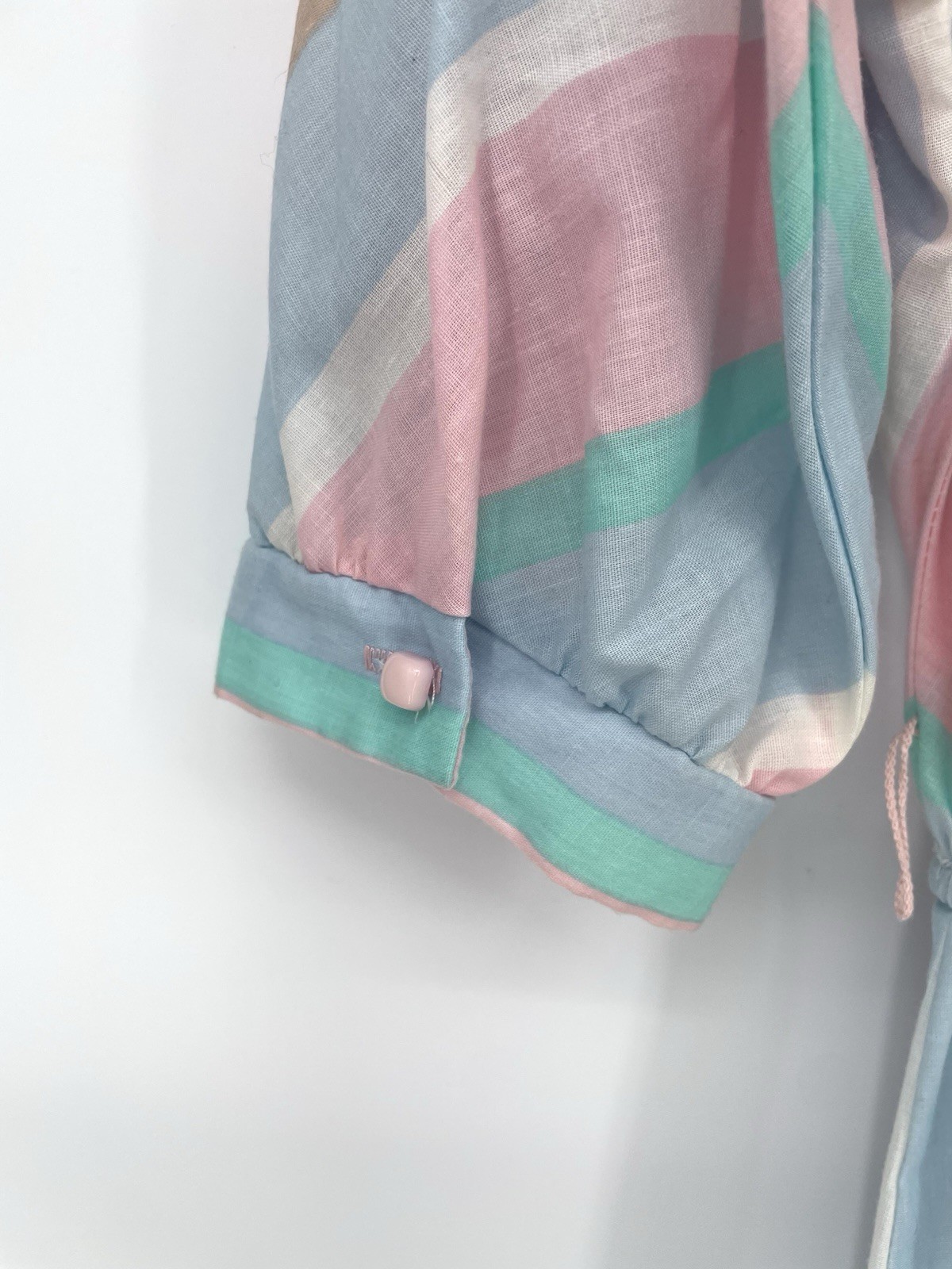 VTG Retro 1980s Pastel Chevron Striped Blouson Midi Cotton Shirt Dress md/lg