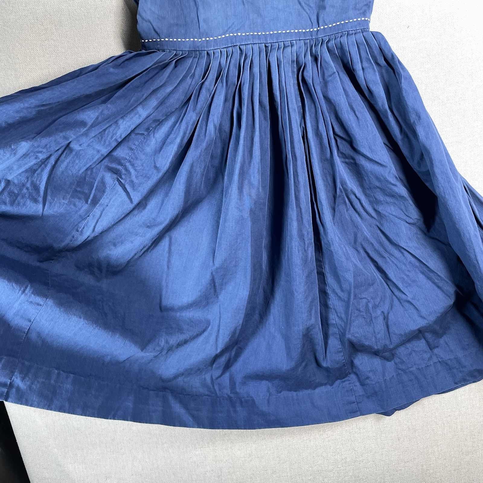 VINTAGE 50s 60s Fit and Flare Dress Womens Size Small Blue Cotton