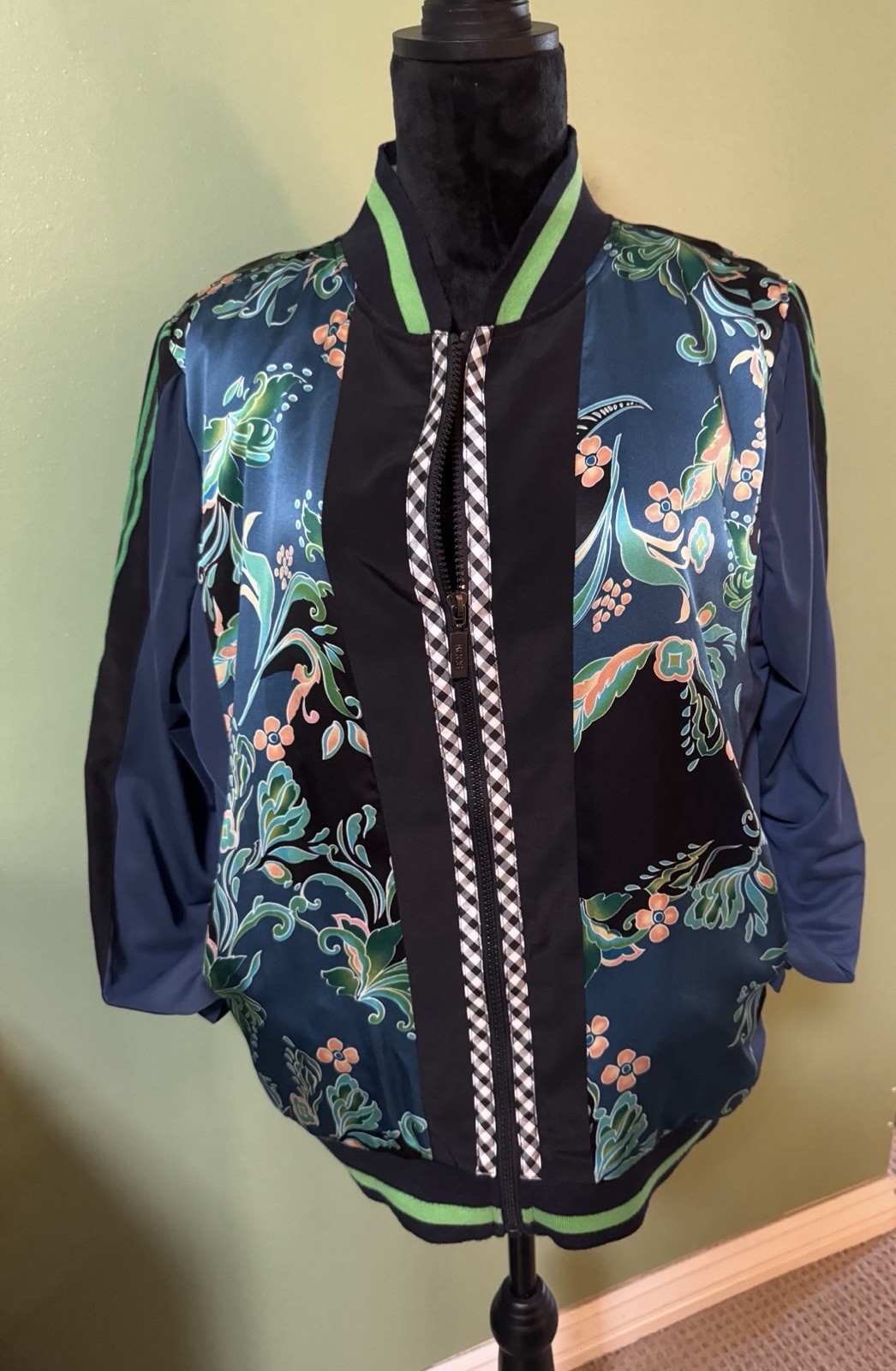 Vintage Koos of Course Floral Shirt Jacket Blue & Green Long Sleeve Size Large