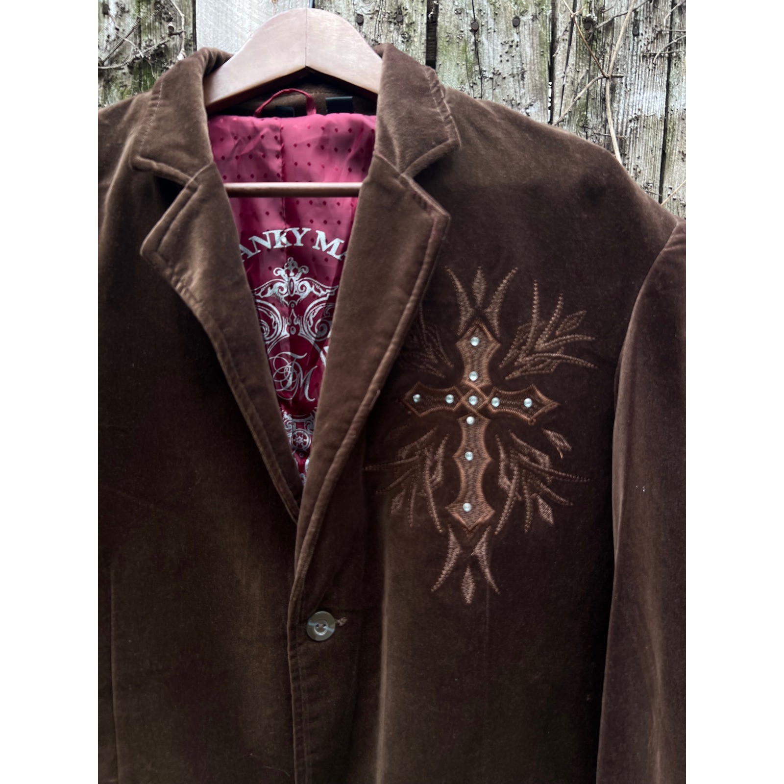 VTG FRANKY MAX Brown Embroidered Studded Grunge Western VelourY2k Bling Blazer L