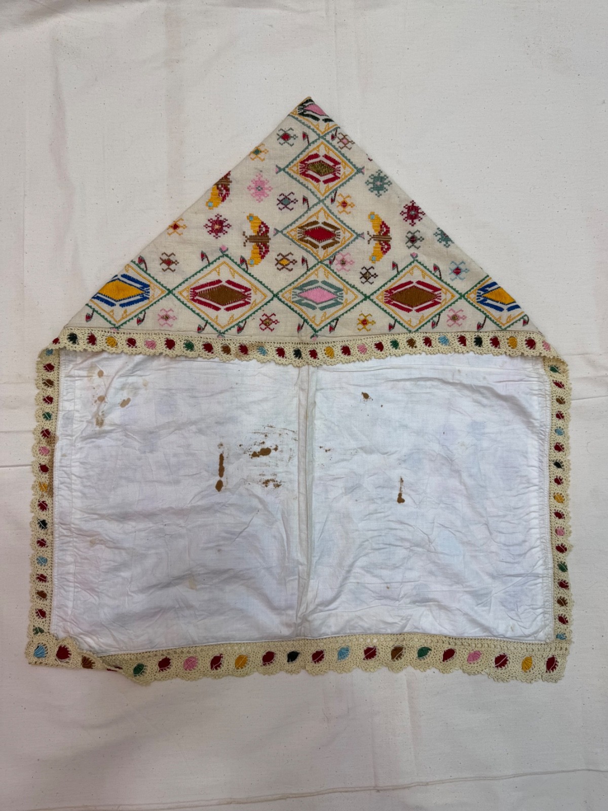 Vintage Beautiful Hand Silk Embroidered Head Cape 71×64 Cm