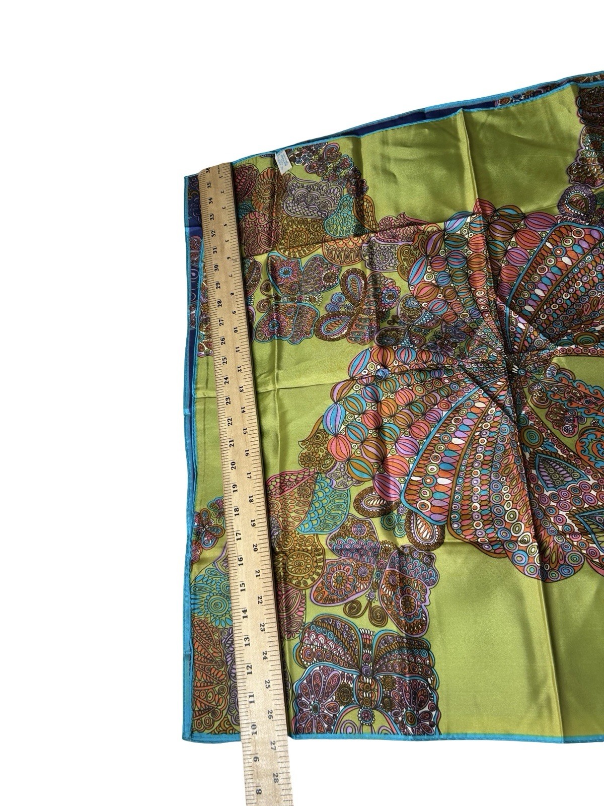 2 VTG Mod Abstract Psychedelic Paisley Butterfly Scarves Green Blue Made Japan