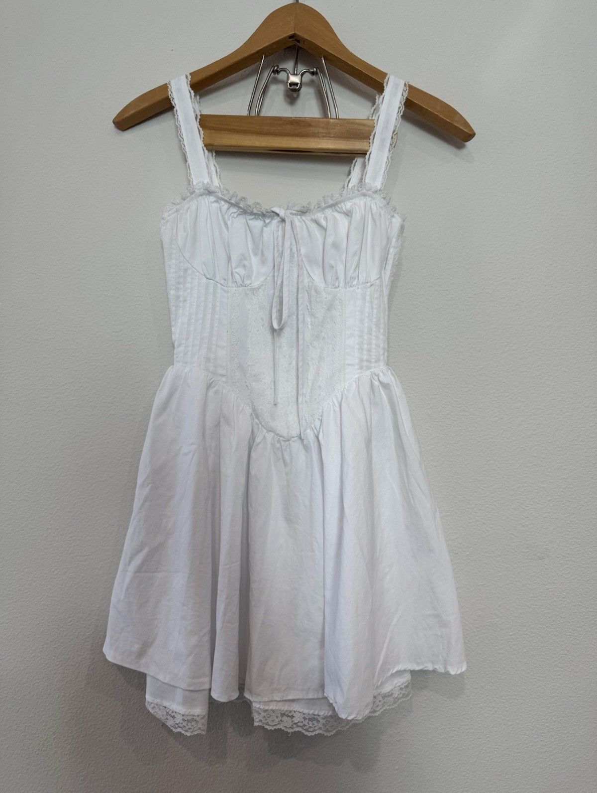 White lace corset style mini dress cottage core ￼