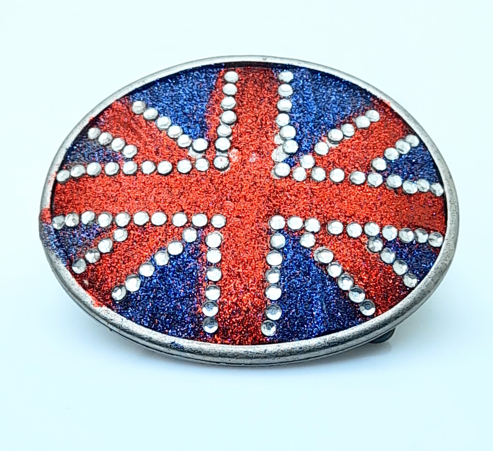 Retro Sparkle Glitter & clear British United Kingdom Flag Union Jack Belt Buckle