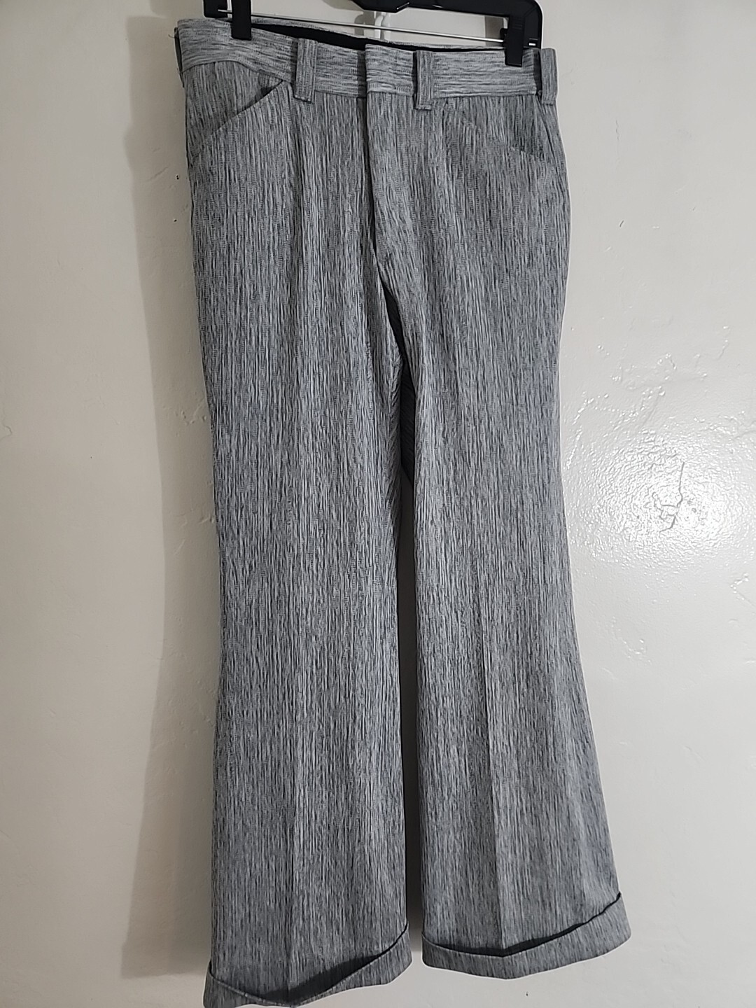 vintage gray stripe polyester pants 70’s cuffed flare disco 30 1/2 w 30L 1970’s