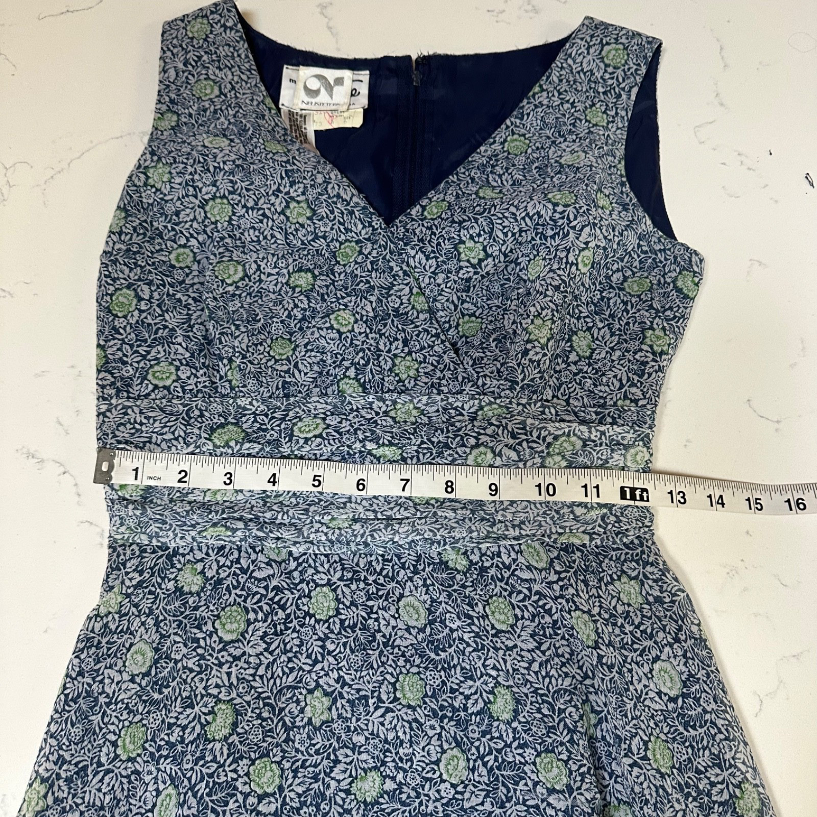 Vtg Miss Elliette Maxi Dress Garden Party Blue Floral Cottage 60s 70s Boho XS