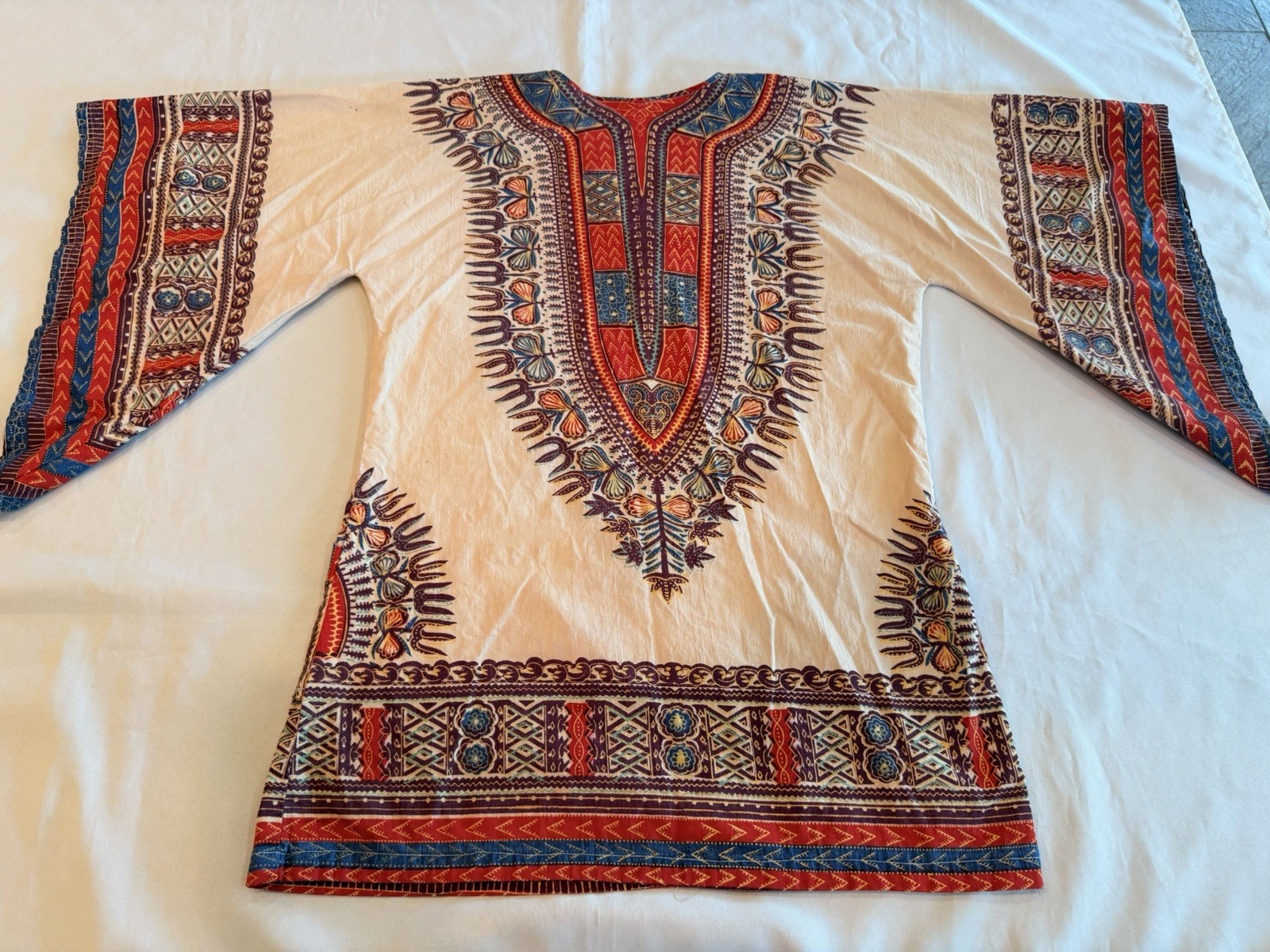 Vintage 1960s Dashiki Angel Wing Flared Tunic Hippie Bohemian Size Small
