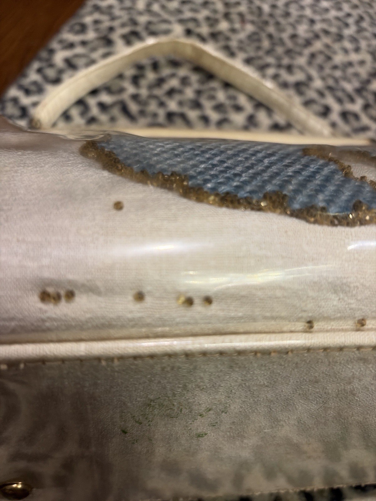 1950s Lucite Clear Plastic Poodle Purse Blue Beaded Dog Handbag MCM kitch