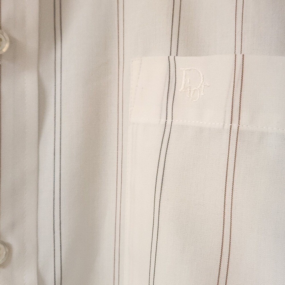 Vintage Christian Dior Plus Dress Shirt White Striped Mens Size 16 (L) Deadstock
