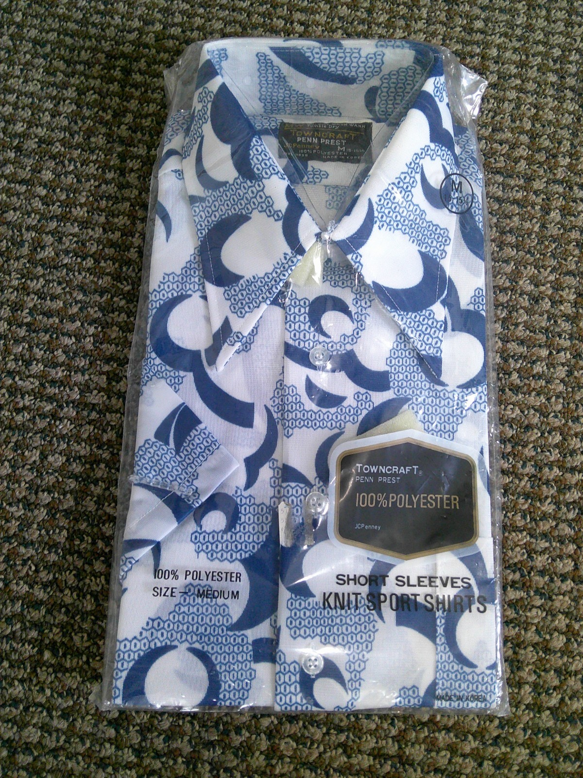Vtg 70s JCPenney Towncraft S/S Pop Art Poly Disco Shirt Dagger Collar M NOS NIP