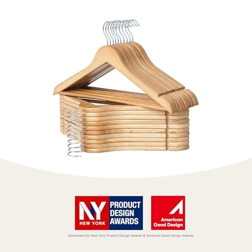 Wooden Hangers 20 Pack, Wood Coat Hangers 0.5″T (20 pack) Natural Wood Color