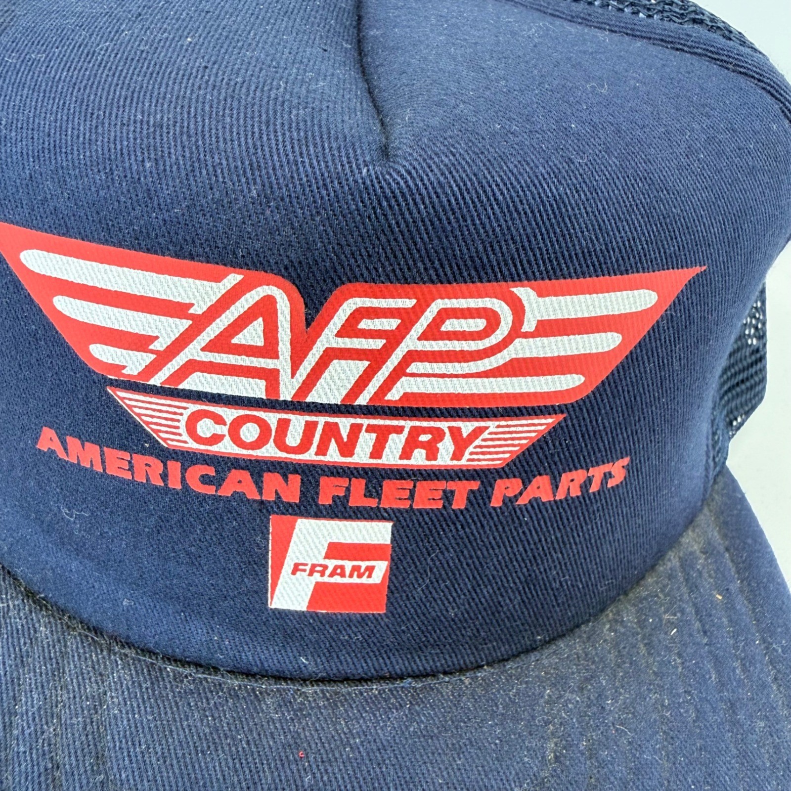 Vintage AFP American Fleet Parts Fram Trucker Hat Navy Blue Mesh Snapback Cap