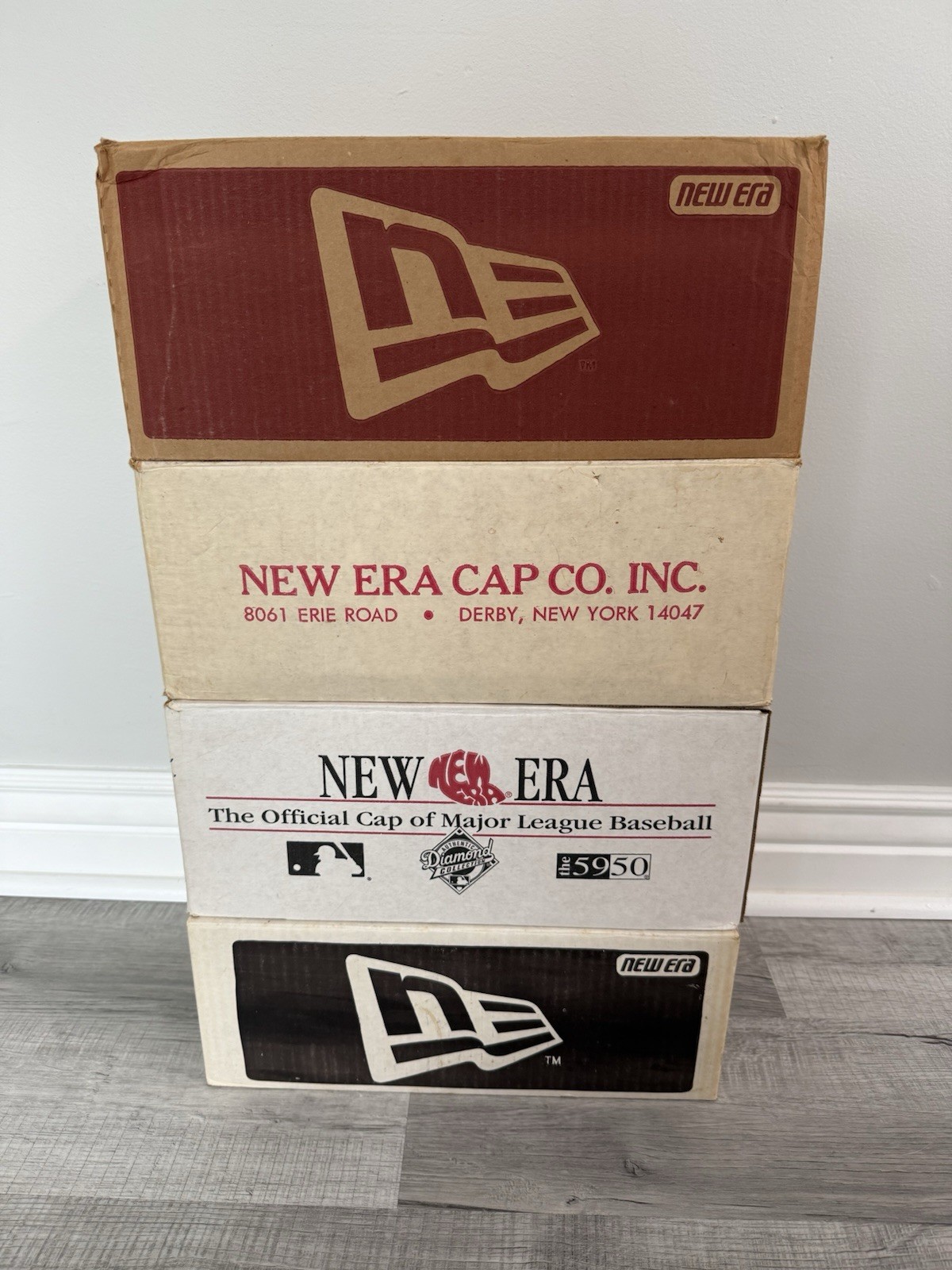 VINTAGE New Era Hat Box Lot of 4 MLB NFL NBA NHL NCAA Display 1980s 90s Cap 5950