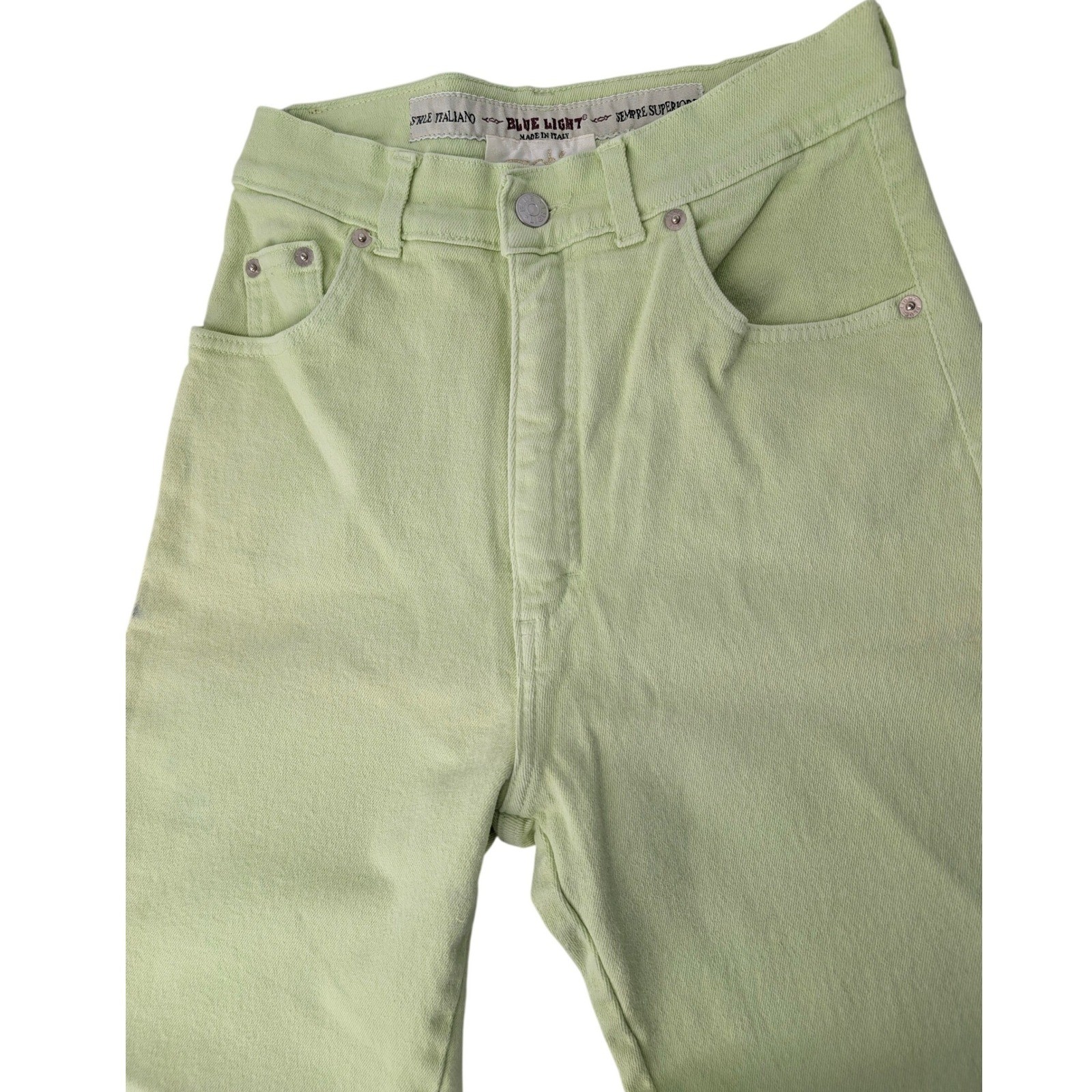 Y2K Blue Light Cache Jeans Womens 25X30 Lime Green High Rise Made in Italy