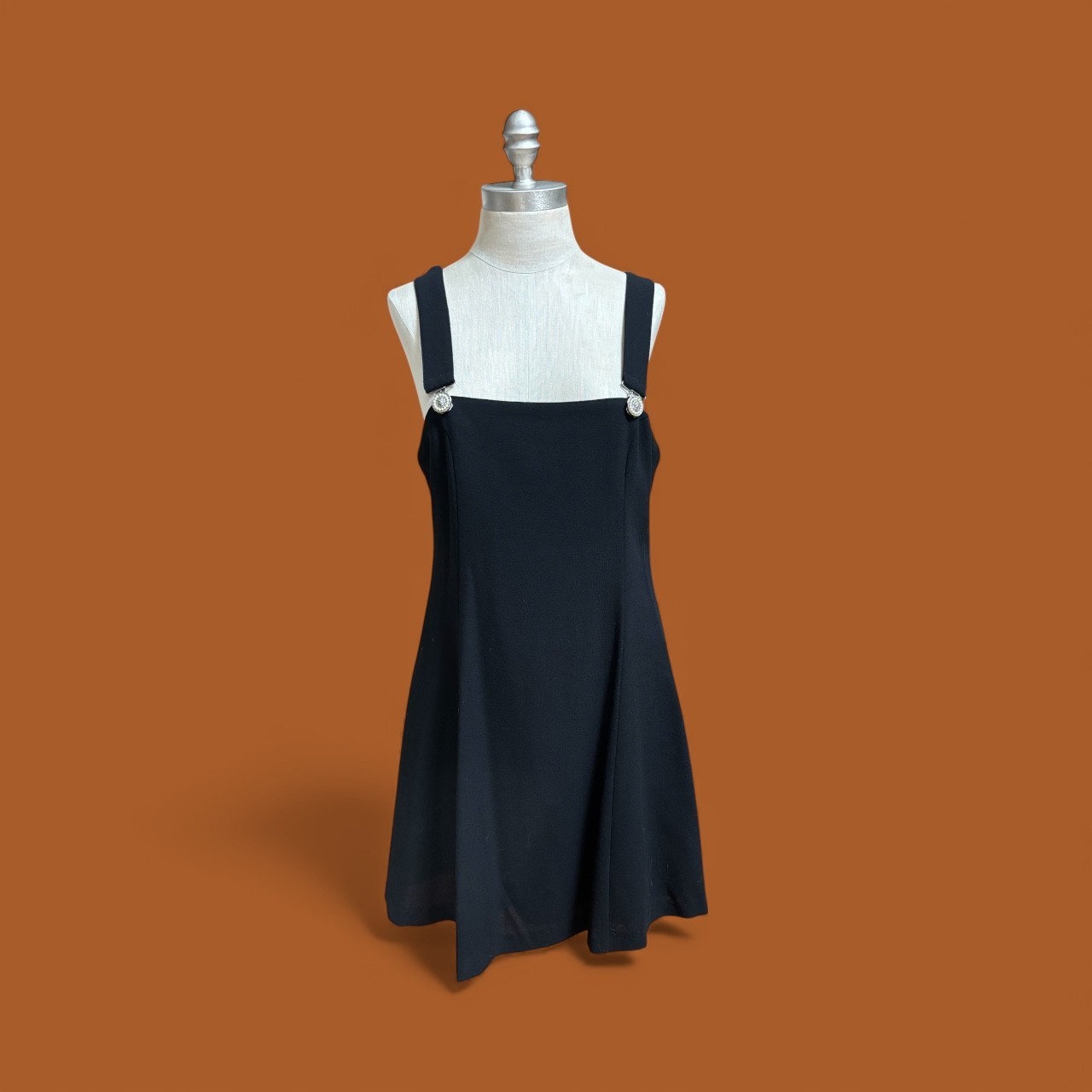 VINTAGE GIANNI VERSACE VERSUS BLACK SUSPENDER DRESS WITH MEDALLIONS SZ 30/44
