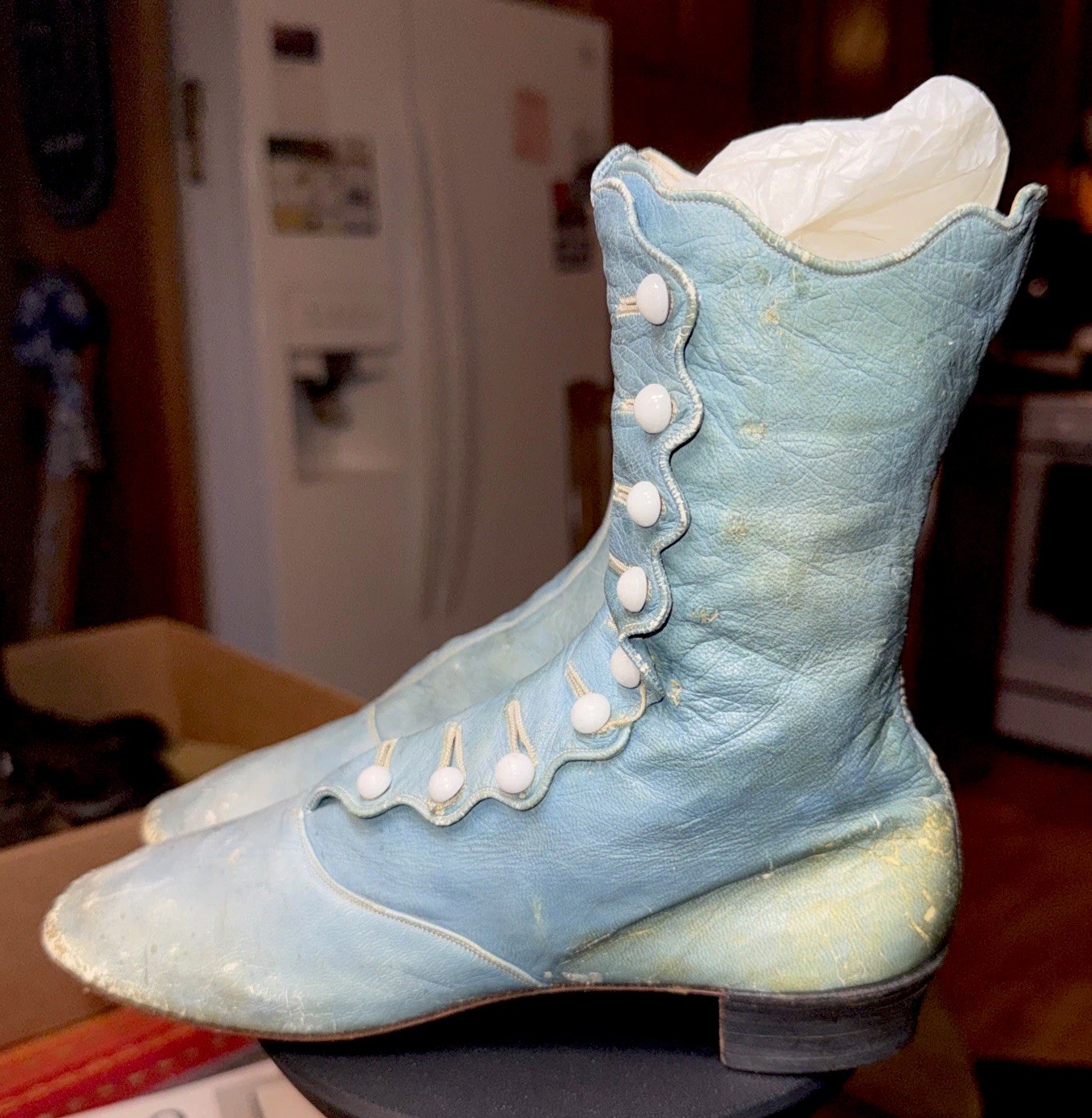 Antique Victorian Light Blue Leather 9 Button Children’s Boots RARE FIND