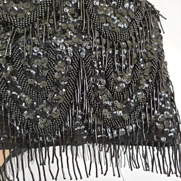 VTG 60s Heavy Beaded Sequin Scoop Neck Glam Rock Women’s Small Lambs Wool Silk
