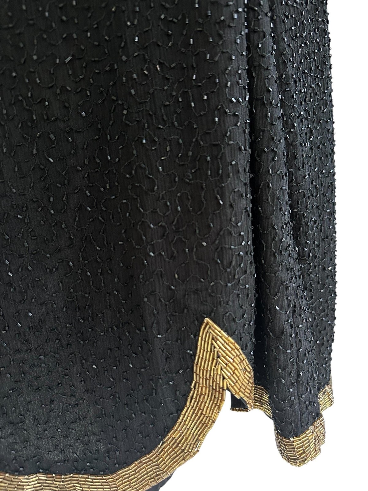 Vintage Leslie Fay Evenings Black Silk Beaded Gold Bow Jacket Size L