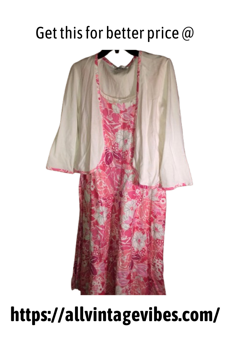 Plaza South Vintage Dress, Size 12, Pink Floral – Pink Ribbon and Cover-Up Incl.