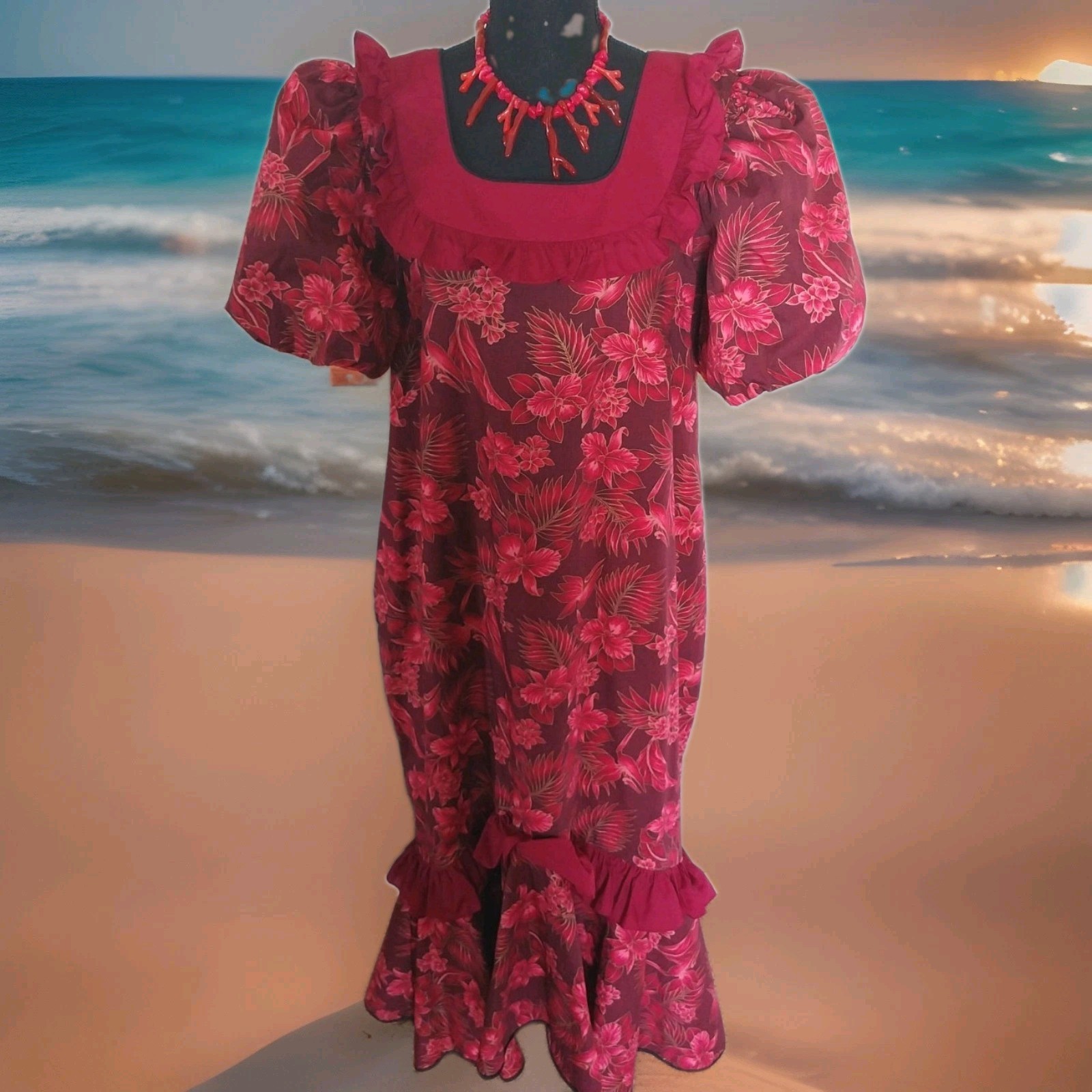 VINTAGE 1980’s Lolenani Mumu From Polynesian Cultural Center Hawaii Maxi Tiered